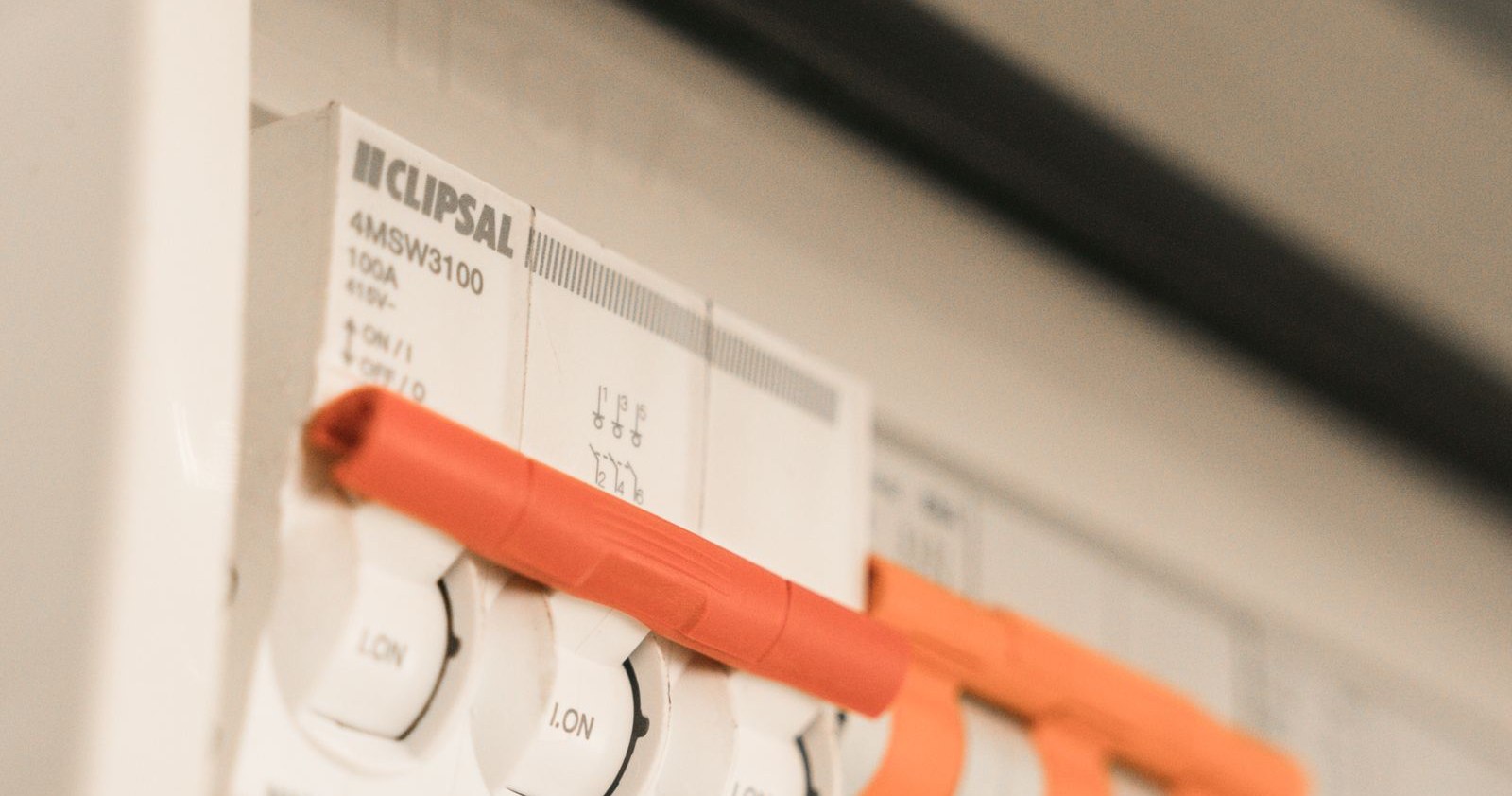 Close-up of a home electrical breaker panel