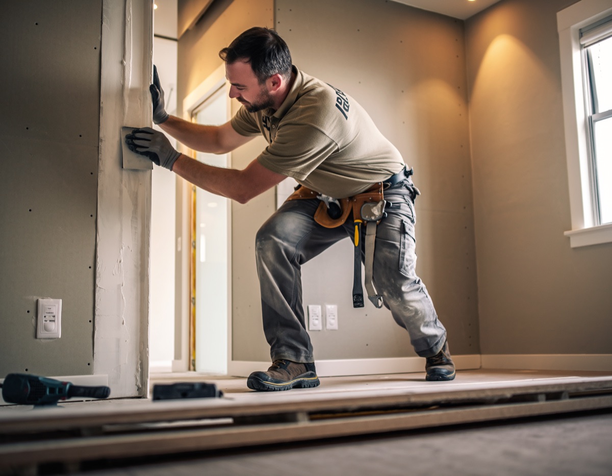Pro fitting a drywall panel
